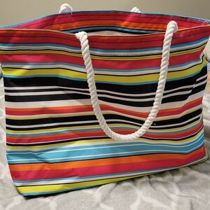 Colorful Striped Beach Tote Bag with Rope Handles